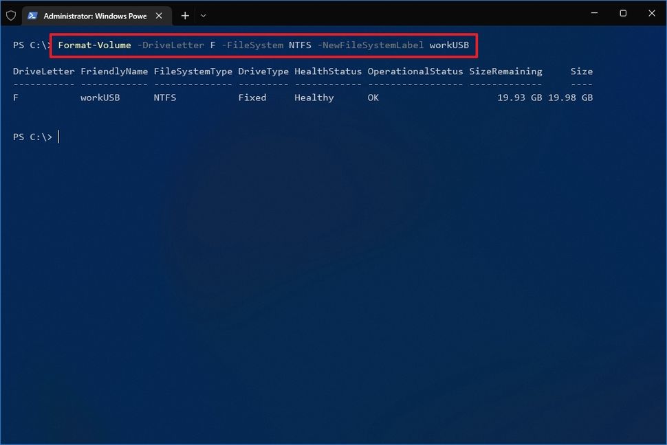 فرمت فلش مموری PowerShell