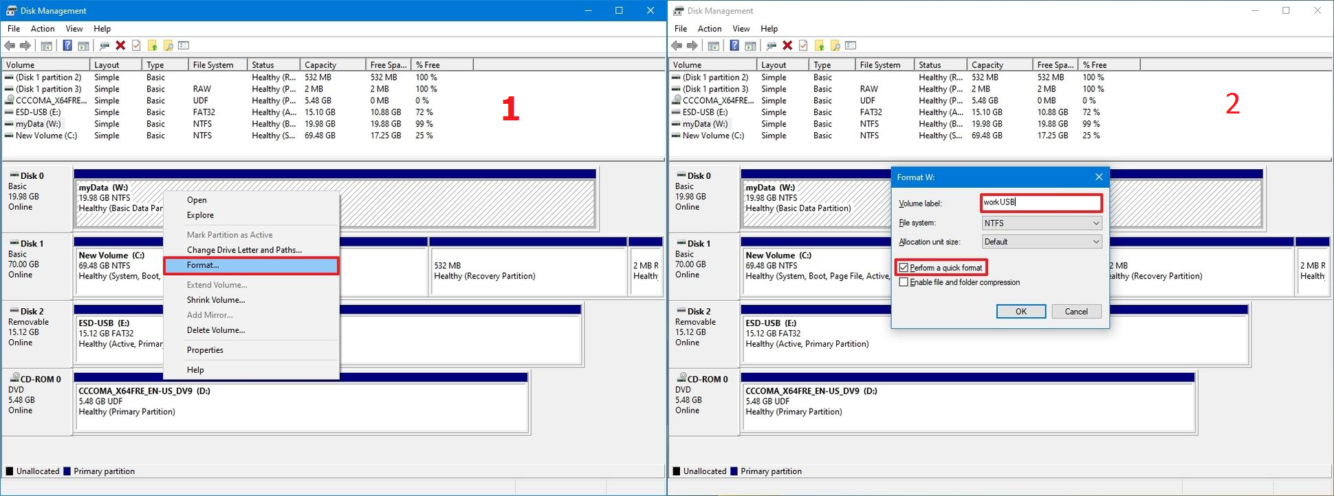 فرمت فلش مموری Disk Management